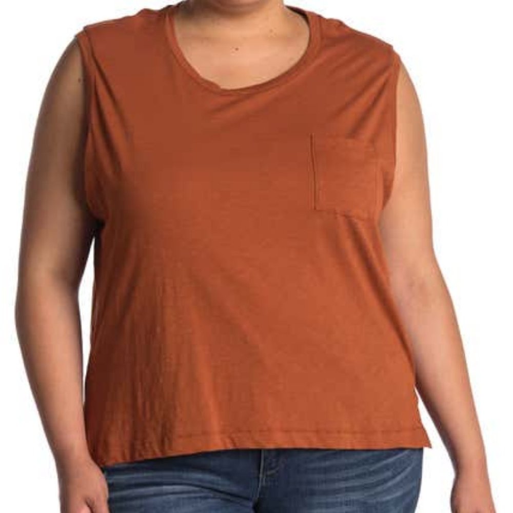 MADEWELL Pull-On Crew-Neck Pocket Slub Muscle Burnt Clay NEW Tank Top Women's 2X